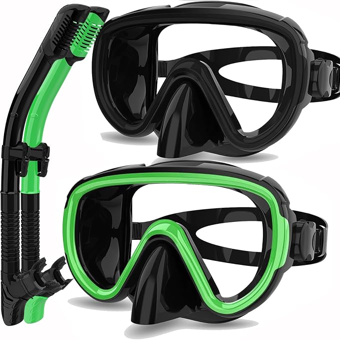 Snorkeling Gear for Adults 2-Pack | Anti-Fog & Anti-Leak Snorkeling Mask | Breath-Free Dry Snorkel | 180° Panoramic View with Quick-Dry Bags