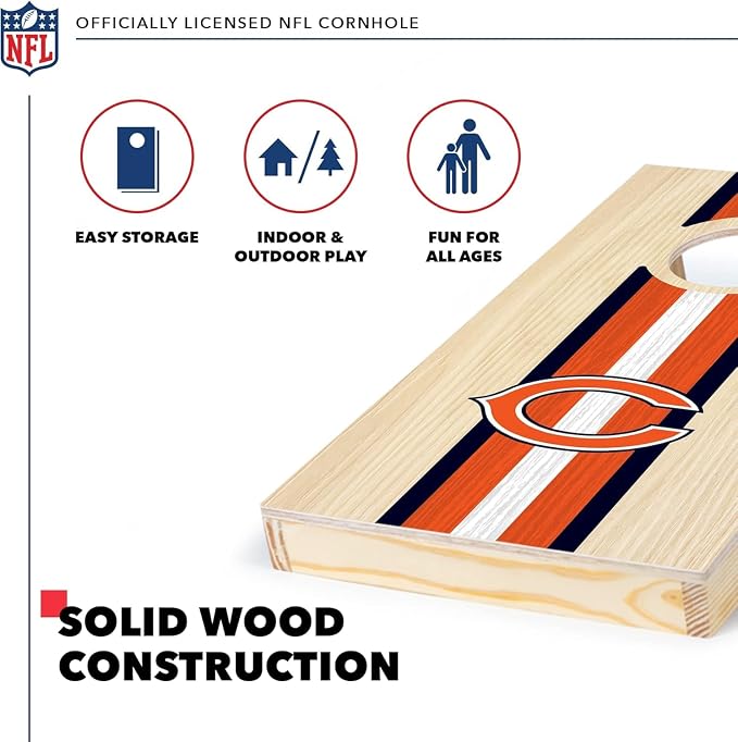 NFL Football Portable Size 1' x 2' Solid Wood Cornhole Set with Direct Print HD Team Graphics – Travel Size