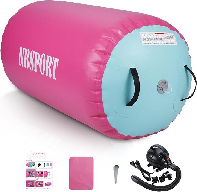 Air Barrel - Air Roller Gymnastics Barrel for Back Handspring Trainer, Air Tumble Mat with Pump for Gym Training/Yoga Balance Exercise/Cheerleading/Home and Outdoor Use