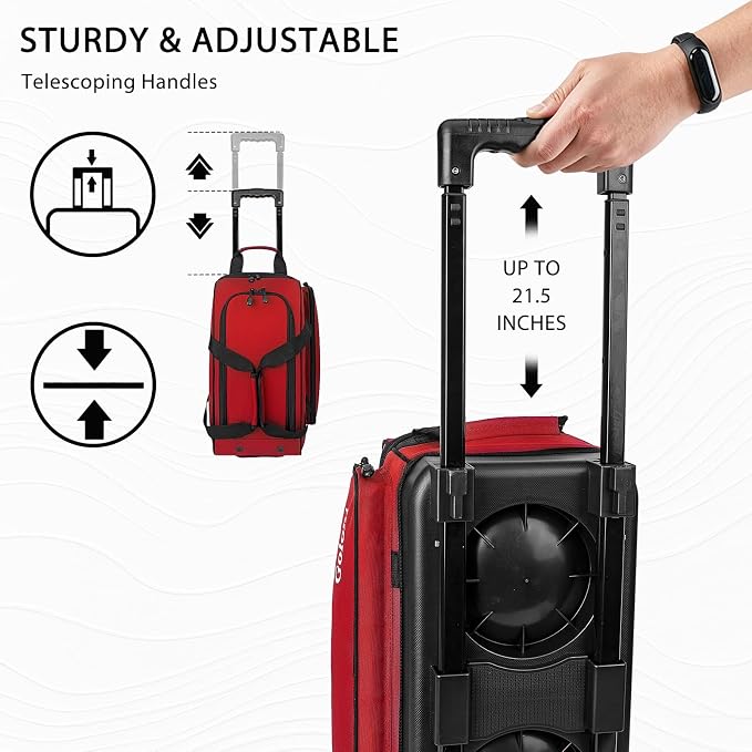 Goloni Double Roller 2 Ball Bowling Bag with Separate Shoe Compartment,2 Ball Bowling Bag with Wheels,Retractable Handle Extends to 40"
