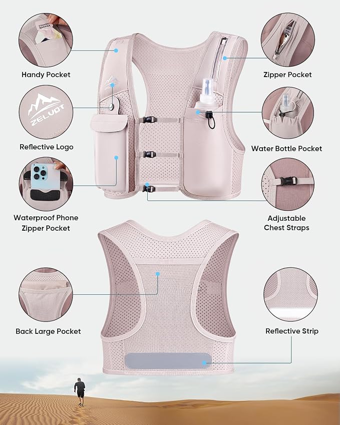 Zelvot Running Vest for Women Men, Adjustable Running Phone Holder Vest, USA Original Patent, Running Hydration Vest with 500ml Soft Flask, Reflective Running Backpack for Hiking Cycling
