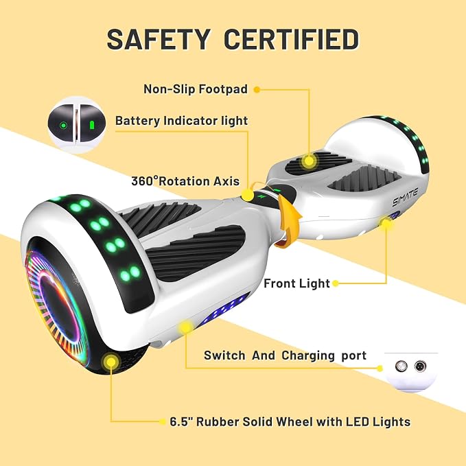 SIMATE Hoverboard, Bluetooth All Terrain Hover Boards with LED Lights and APP Control, Gifts for Kids Adults Girls Boys, for All Ages