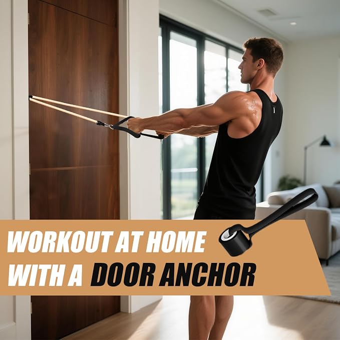 WHATAFIT Resistance Bands, Exercise Bands, Workout Bands with Handles, Door Anchor and Ankle Straps, 5 Resistance Levels Fitness Bands for Strength Training, Physical Therapy, and Home Gym Equipment
