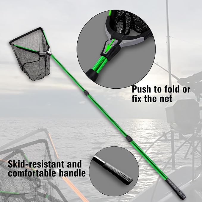 Fiblink Folding Aluminum Fishing Landing Net Fish Net with Extending Telescoping Pole Handle