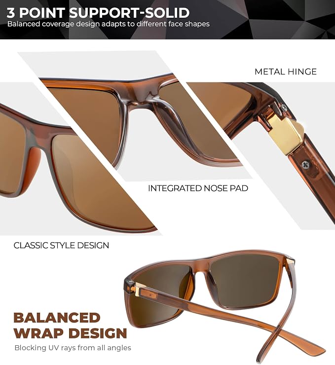 KALIYADI Polarized Mens Sun-Glasses Sunglasses-Men : Classic Sunglasses with UV Protection for Fishing Driving Golf