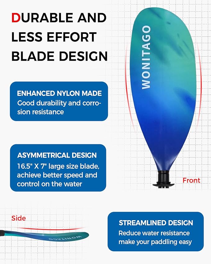 Kayak Paddle Carbon Fiber Shaft and Reinforced Nylon Blade, Adjustable Kayaking Oars, 3 Piece, 230-250 cm/90-98 Inches,210-230 cm/82-90 inches