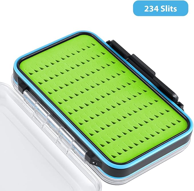 Gonex Fly Boxes for Fly Fishing Jig Boxes Two-Sided Waterproof Lightweight Fly Fishing Box Easy Grip Transparent Lid Fly Fishing Lures Box, 5.9"x 3.8"x 1.77", Green