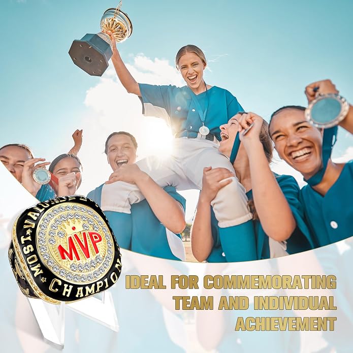 Misdary Soccer Baseball Basketball Championship Rings with Holder Most Valuable Player Trophy Gold Ring Award Gift Team Prize for Football Tournament Winner