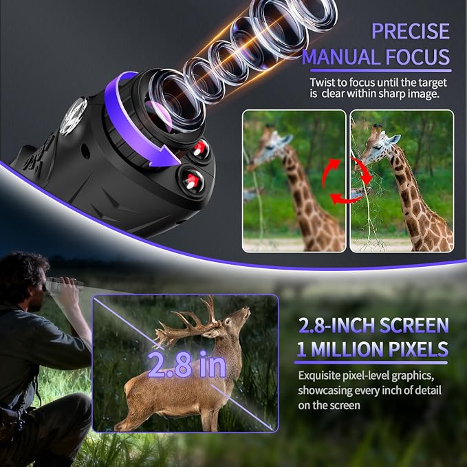 Portable 4K Night Vision Monocular, 66MP Image Infrared Monocular with Dual IR, 3000mAh Rechargeable Battery, 32GB SD Card+ Card Reader Included, for Camping, Wildlife Observation& Security