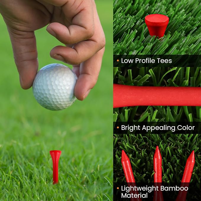 FINGER TEN Short Golf Tees 1 1/2 Inch Wood for Par 3 & Iron Shots Bulk 250/500 Pack, Bamboo Tee for Stable Low-Tee Height in Natural, Red, and USA Flag