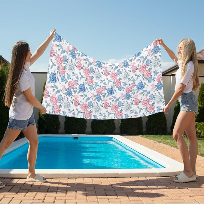 2 Pcs Microfiber Beach Towel Sand Free Quick Dry Oversized Lightweight Floral Watercolor Artistic Style Pink Purple Lavender White for Pool Travel 71 x 32 Inches