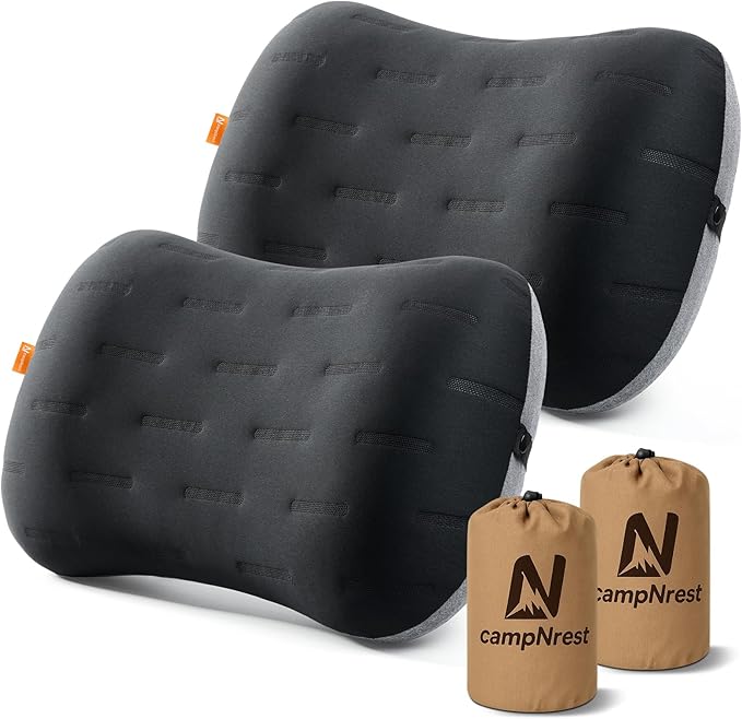 Inflatable Camping Pillow - Ultralight Compact Air Pillow for Travel, Backpacking & Hiking - Ergonomic Neck & Lumbar Support - Portable Inflatable Pillow with Removable Washable Cover - (Black 2 Pack)
