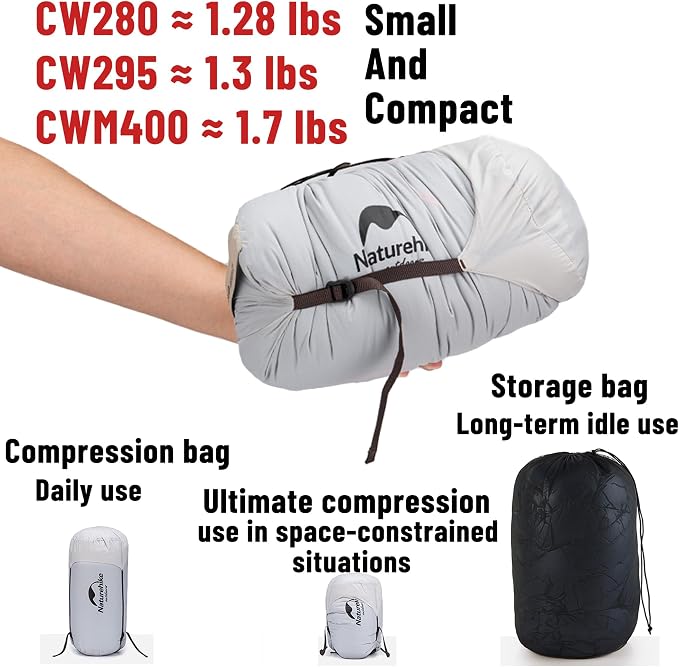 Naturehike Ultralight Down Sleeping Bag for Adults - 85% Down Content & 650 Fill Power Backpacking Sleeping Bag for 42/52℉, Compact, Expendable, Spliceable for Couples, for Hiking Camping Hunting