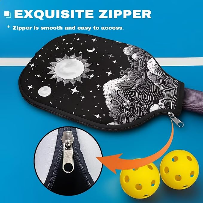 Gothic Sun Pickle Ball Racket Cover 1 Pack Universal Pickleball Covers for Paddles Racket Sleeve with Zipper Pickleball Paddle Case for Most Pickball Paddles Gifts for Friends and Family