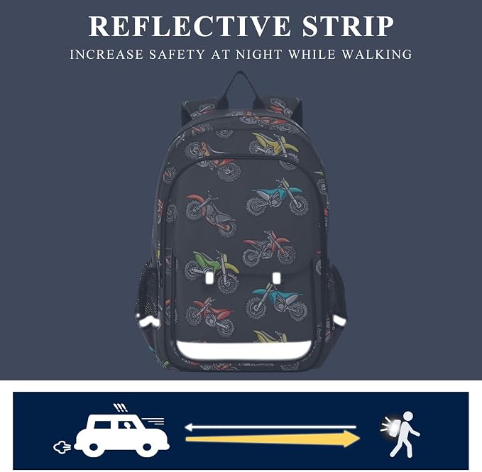 Fisyme Motocross Dirt Bike Black School Backpack Laptop Backpacks Bags Bookbag Travel Casual Computer Notebooks Daypacks