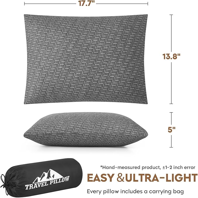 Travel Pillow Compressible Camping Memory Foam Pillow - Avocado Green M Size, Dark Grey M Size, Ideal Backpacking, Airplane and Car