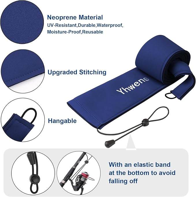 Neoprene Fishing Rod Sleeve Rod Sleeves Fishing Pole Sleeve Rod Socks for Fishing Poles Rod Cover Rod Protector Durable for Casting Spinning Trolling Sea Fishing Rod Storage