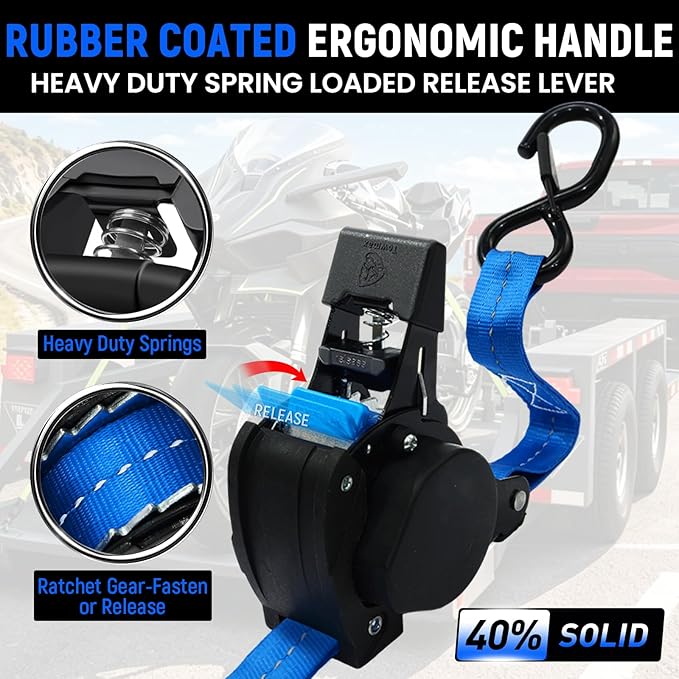 Retractable Ratchet Straps (Patented-4pack) - 1 inch x 10Feet (1,800lb Break Strength) Auto Self Retracting Tie Down Straps - Self Retractable Straps with Refletcive for Motorcyle, Truck or Cargo