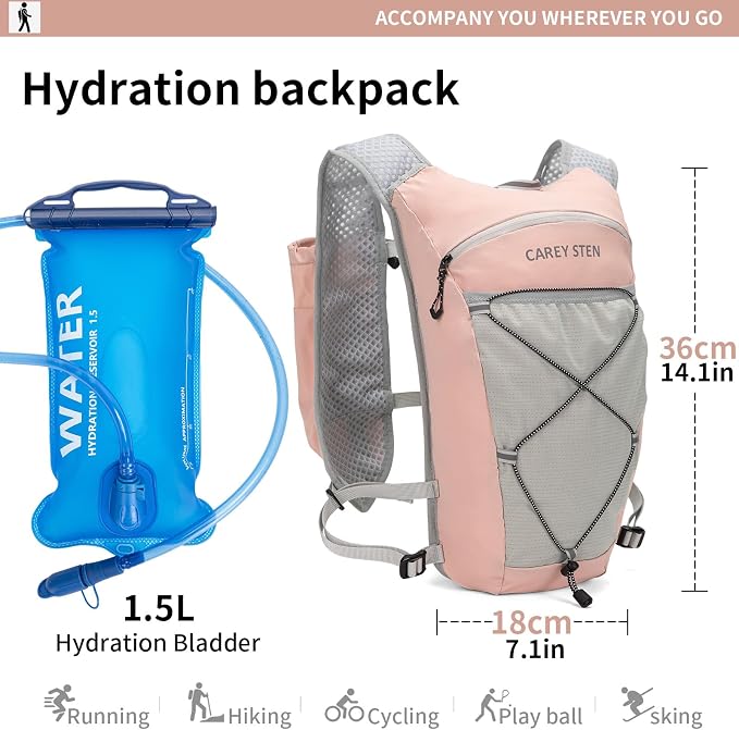 Carey STEN Lightweight Running Hydration Vest, Breathable Outdoor Backpack for Trail Running, Hiking, Cycling & Marathon, Suitable for Both Men and Women