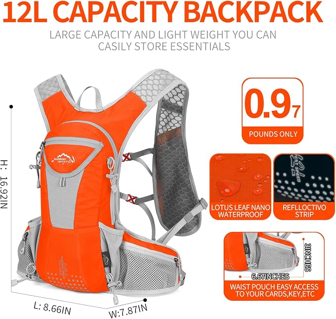 IX INOXTO Hydration Pack Backpack, Lightweight Water Backpack with 2L Hydration Bladder Daypack for Men Women,Running Hydration Vest for Trail Running Hiking Cycling Race Climbing