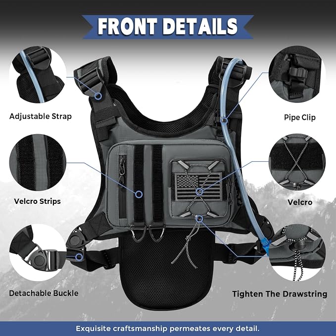Outdoor Hydration Vest for Running & Hiking, Lightweight Breathable Water Backpack with 2.0L Bladder, Bounce-Free Chest Pack for Marathon, Cycling, Trekking for Men and Women