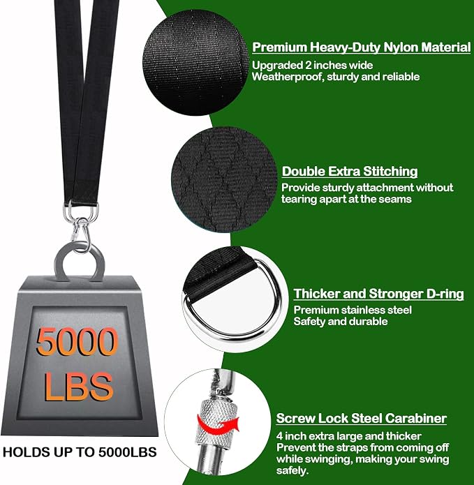 Tree Swing Straps Hanging Kit (Set of 2), 3FT/8FT/10FT/20FT/30FT Tree Swing Straps Holds 5000 lbs with Tree Protector, Heavy Duty Carabiner and Swivel Perfect for Swings & Hammocks(20 FT)