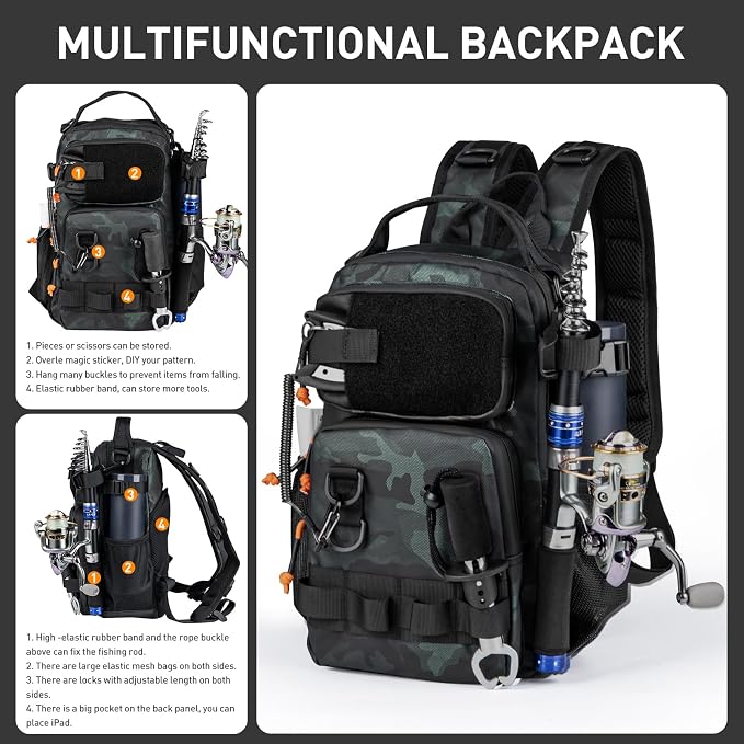 THKFISH Fishing Tool Kit, Backpack and Tackle Box with Tackle Included Lures Hooks Sinkers Accessories Kit,Pliers, Fish Lip Gripper, Fishing Gear and Fishing Gift for Men