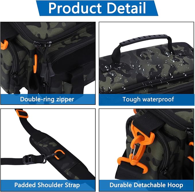 Fishing Tackle Bags with Tackle Box,Waterproof,Padded Shoulder Strap,Gear Storage,Fish Bag with 136 Pcs Fishing Lures Kit,Fish Hook Remover Tool,Fish Lip Gripper,Fishing Plier,Gifts for Men (Green)
