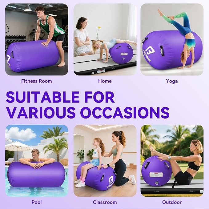 FBSPORT Air Roller Gymnastics Barrel, Inflatable Gymnastics Air Roller Inflatable Air Gymnastics Mat for Yoga Cheerleading Training Home Outdoor Indoor Use