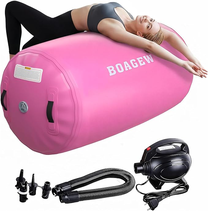 Gymnastics Mat,Air Roller Gymnastics Barrel,Gymnastics Tumble Track Air Track Tumbling Mat for Home Training/ Cheerleading/Gym/Training/Yoga/Beach/Water/Park Outdoor Use with Electric Air Pump ﻿
