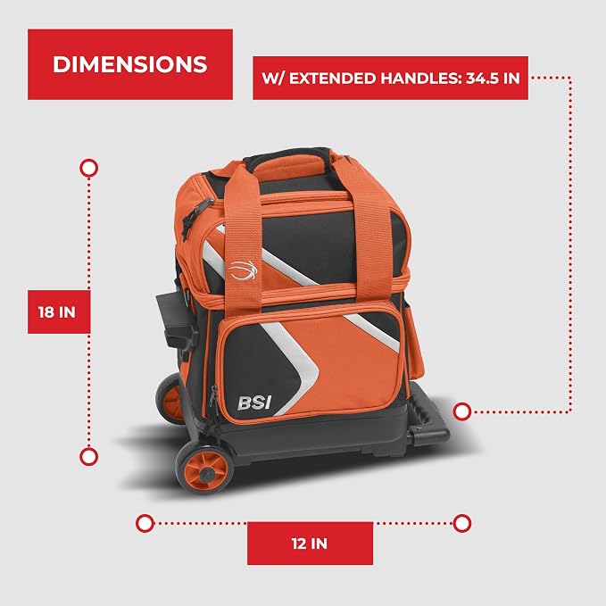 BSI Dash Roller Bowling Bag with Smooth Rolling Wheels, Padded Ball Compartment, Retractable Locking Handle, & Shoe Pocket