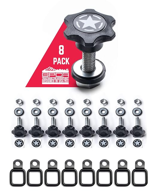 GPCA - GP Star Thumb Screws and D-Rings Set, Easy-to-Install M8 Bolt & Tie Downs, for Quick Cargo Cover Installation, Jeep Wrangler Accessories for 4xe, JL, JT, JK and More, Patented, 8 Packs