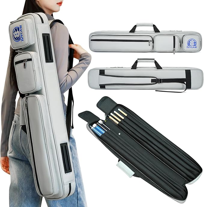 Pool Cue Case 4x4, Pool Cue Carrying Case Soft Padded Billiard Stick Bag with Multi-pocket for 4 Butts and 4 Shafts, Pool Stick Case Cue Bag with Backpack-straps for Pool Cues and Accessories