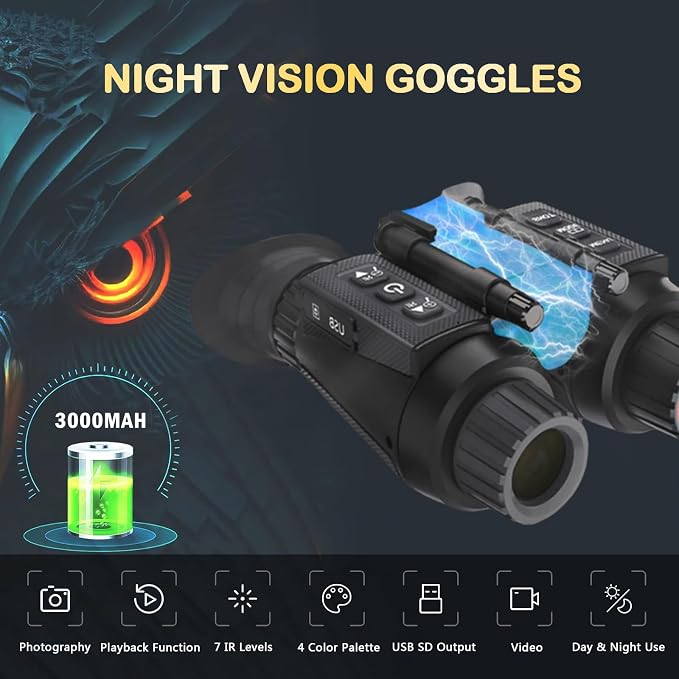 Night Vision Goggles Head Mounted 4K Rechargeable 1312FT Digital Infrared Night Vision Binoculars 8X Digital Zoom Night Vision Scope Can Save Photos/Videos,Lncluding 32GB SD Card (Basic)