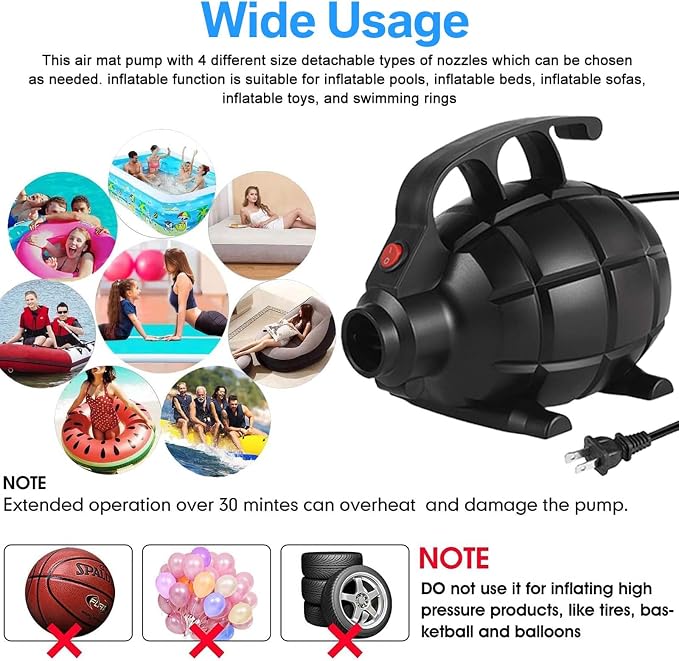 Electric Air Pump for Inflatable Tumbling Track Mat with 4 Nozzles, AC 110-120V Quick-Fill Inflator, Air Pump for Gymnastics/Flooring/Tumbling/Yoga/Taekwondo/Exercise Gym Fitness Mat