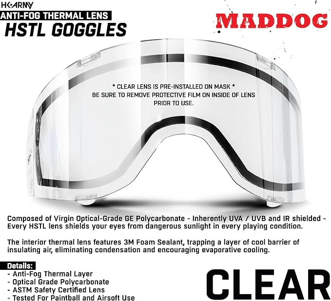 Maddog HK Army HSTL Paintball Airsoft Mask Goggle System | Replaceable Thermal Dual-Pane Anti Fog Lens | Adjustable Full-Face Safety Certified Protection