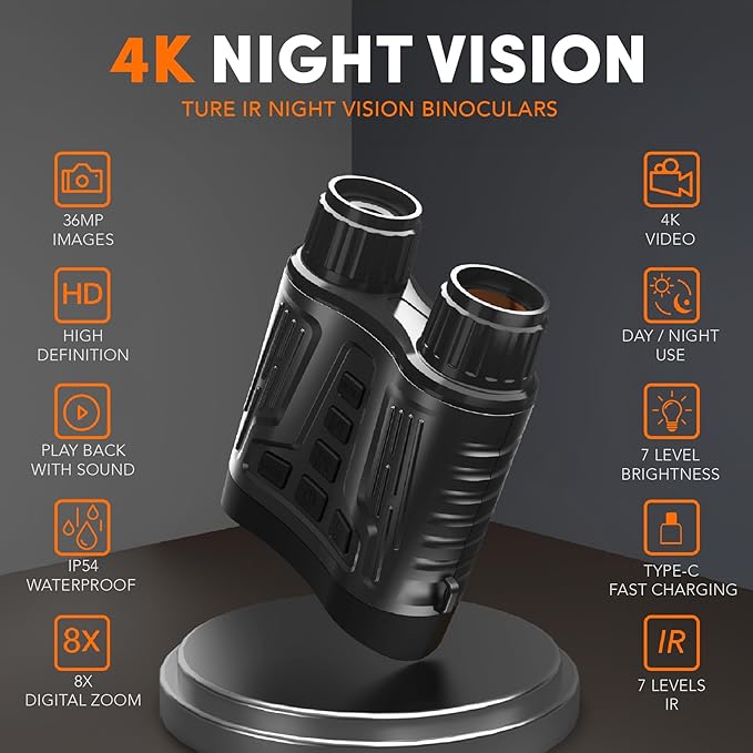 GTHUNDER Night Vision Goggles Binoculars with Remote Monitor on App | Crystal Clear 4K UHD Video & 52MP Full Color Photos on 4" HD Screen |10X Zoom Ideal for Camping Hunting & Wildlife Observation