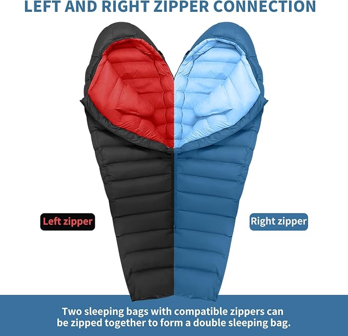 0 Degree Sleeping Bag for Adults 650 Fill Power Down Sleeping Bag for Cold Weather -20F / -8F / 0F / 10F Large Lightweight