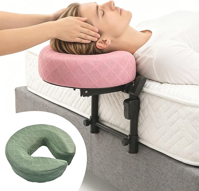 Massage Headrest for Bed with 2 Pack of Covers, Home Mattress Top Massage Kit, Adjustable Face Cradle for Professional and Home Use, Portable Face Down Head Holder Fits All Mattresses