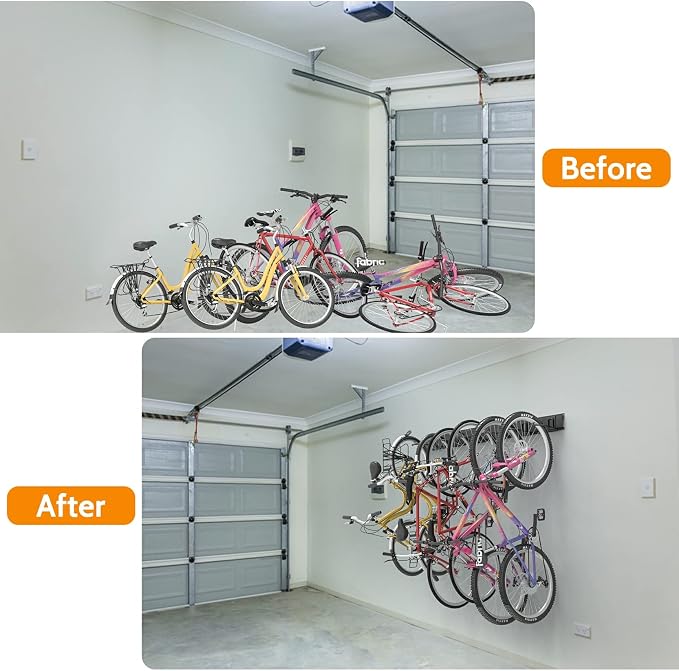 WALMANN Bike Hooks for Garage Wall, 6 Bikes Storage Rack Space Saving Wall Bike Mount Holds Up to 300 lbs, Vertical Bicycle Storage