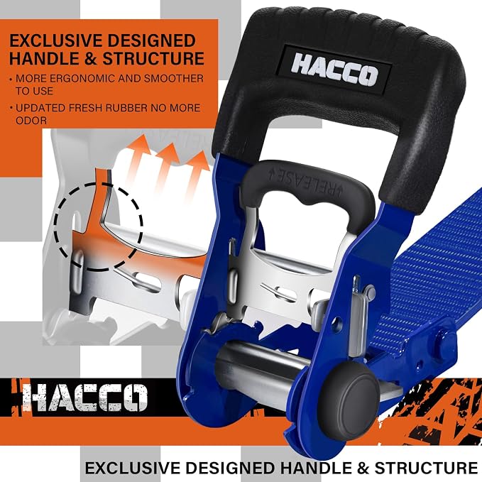 HACCOPLANET Ratchet Straps, 5280lb Break Strengeth, 1.6" Heavy Duty Ratchet Tie Down Strap Set w/Padded Handle, S Hook, Soft Loop for UTV Motorcycle Truck Cargo Straps (Blue, 16FT)