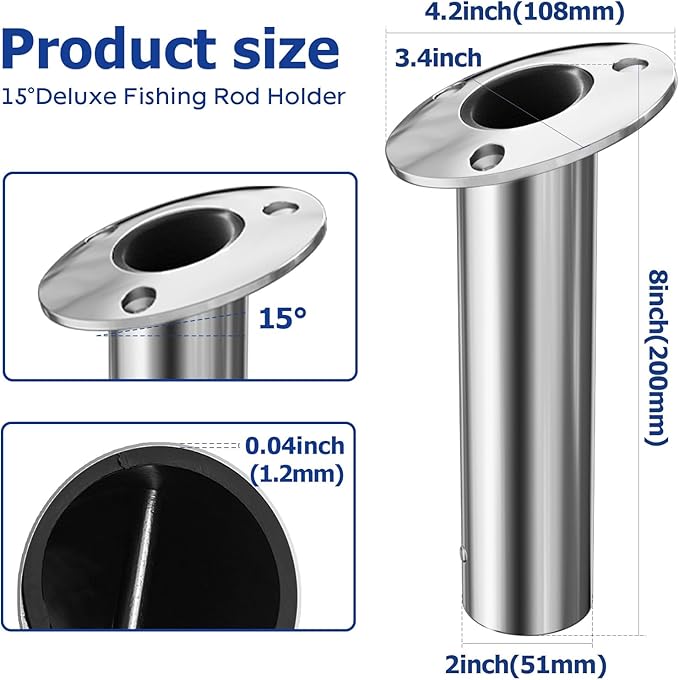 Fishing Rod Holder 2 Pack, 316 Stainless Steel 15/30/90 Degree Rod Holders for Fishing Boat, Flush Mount with Cap, Heavy Duty