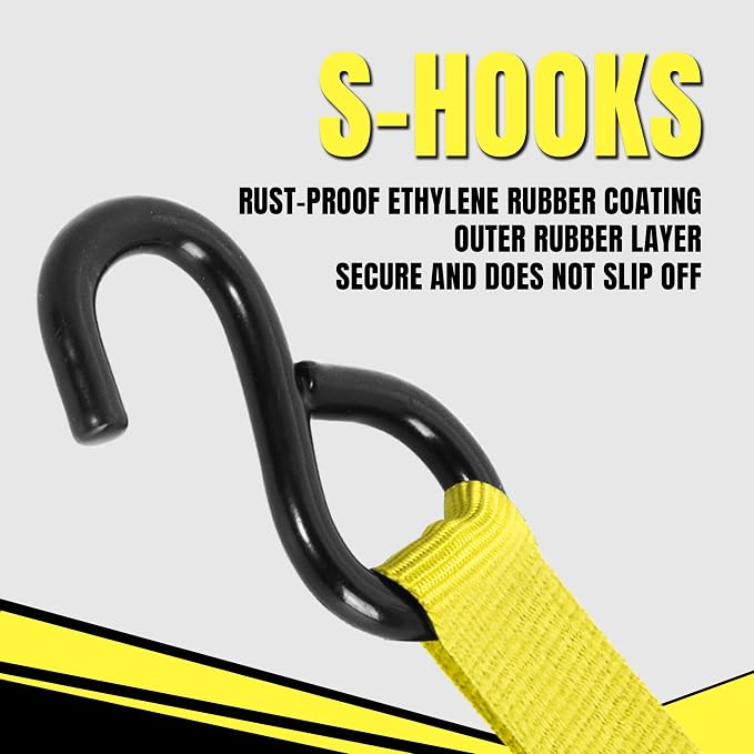 Cartman Ratchet Tie Down, 8Pk 15Ft, 500Lbs Load Cap/ 1500Lbs Break Strength, Cargo Straps for Moving Appliances, Lawn Equipment, Motorcycle in a Truck, with Carry Bag