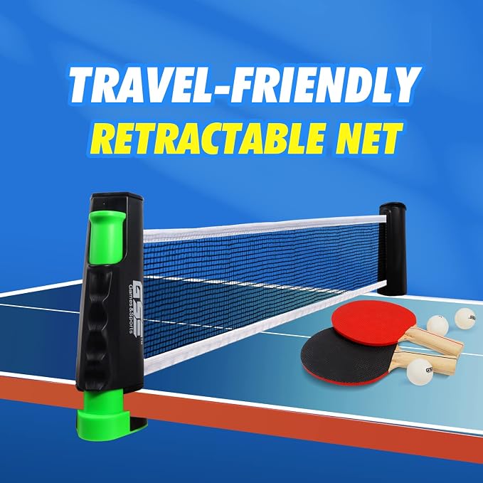 GSE Games & Sports Expert Adjustable Retractable Ping Pong Net Set & Post. Professional Table Tennis Rackets and Balls, Net with Posts and Storage Bag - Pingpong Paddle and Game Table Accessories. | Adjustable