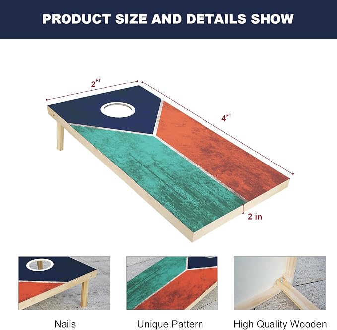 Cornhole Boards Set - Regulation Size 4x2/3x2ft Solid Wood Corn Hole Game Set with 8 Bean Bags and 2 Cornhole Boards - Perfect for Outdoor Game