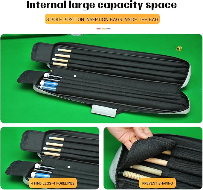 Pool Cue Case 4x4, Pool Cue Carrying Case Soft Padded Billiard Stick Bag with Multi-pocket for 4 Butts and 4 Shafts, Pool Stick Case Cue Bag with Backpack-straps for Pool Cues and Accessories
