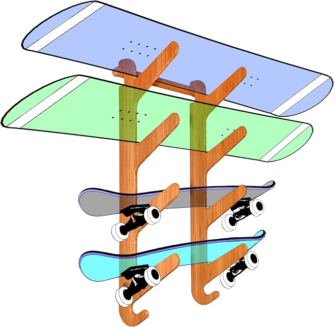 Grassracks Bamboo & Birch Snowboard Rack and Skateboard Rack - Moloka`i Series Snowboard Wall Mount