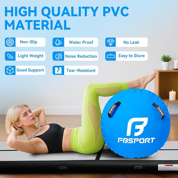 FBSPORT Air Roller Gymnastics Barrel, Inflatable Gymnastics Air Roller Inflatable Air Gymnastics Mat for Yoga Cheerleading Training Home Outdoor Indoor Use
