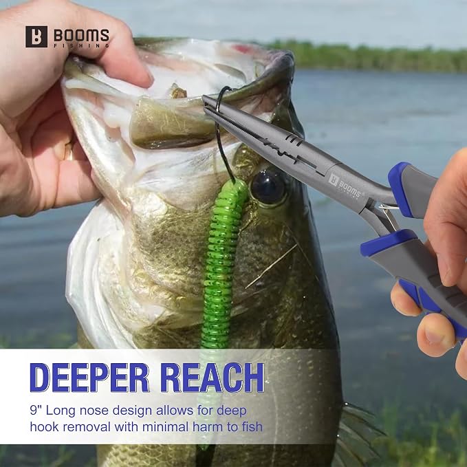 Booms Fishing Tool Combo Saltwater: 9pcs Fishing Gear and Equiment - 7"Fillet Knife, Needle Nose Pliers, Fish Gripper, Dehooker, Scissors, Retractor, Rod Strap and lanyard - Fishing Gift for Men, XT03