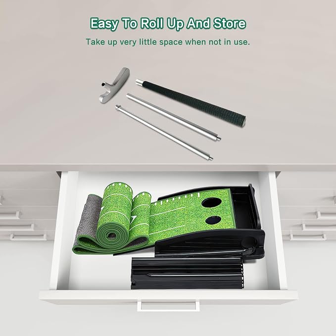 Losbenco Putting Green Indoor Golf Set with Putter & 6 Balls, Portable Golf Putting Practice Mat with Auto Ball Return System Suitable for Office, Backyard, Patio, Golf Gift for Men